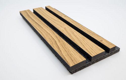 Gustafs Lamellow acoustic panel Barcode knotty oak wood veneer